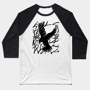 Crow Woodblock Baseball T-Shirt